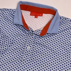 Redvanly Mens Small Blue White Orange Geometric Short Sleeve Golf Polo Shirt